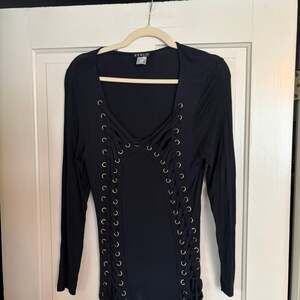 Venus Black Long Sleeve Grommet Lace-Up Front Top